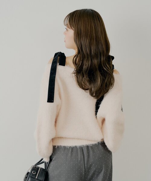 Chico（チコ） カーディガン 「ブローチ取外し可」ベロアリボンルーズ