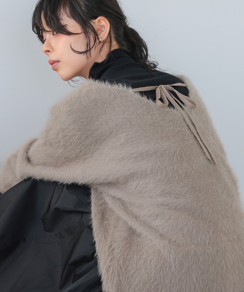 美品✨アドーア バックリボン シャギーニット ふわふわ ベージュ 5分袖 itto ニット セーター バックリボンふわふわシャギーニット