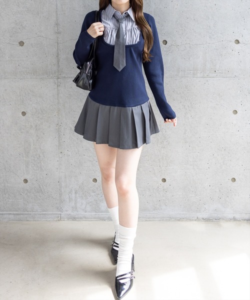 韓国 服 レディース ワンピース ネイビー ミニワンピース スカート