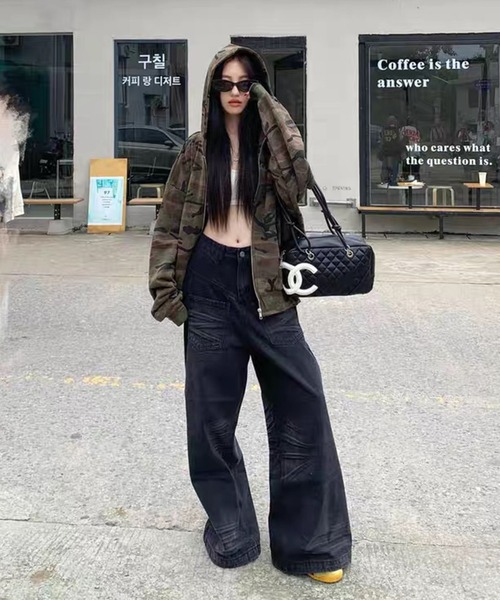 SEN TOKYO パーカー 迷彩ジップアップフードパーカー レディース