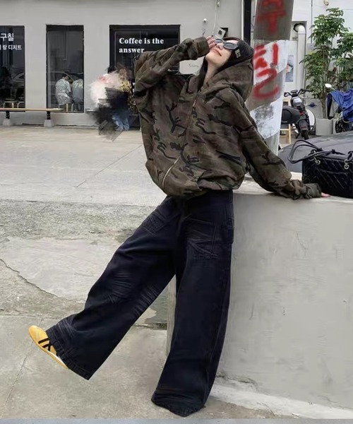 SEN TOKYO パーカー 迷彩ジップアップフードパーカー レディース