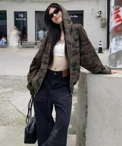 SEN TOKYO パーカー 迷彩ジップアップフードパーカー レディース