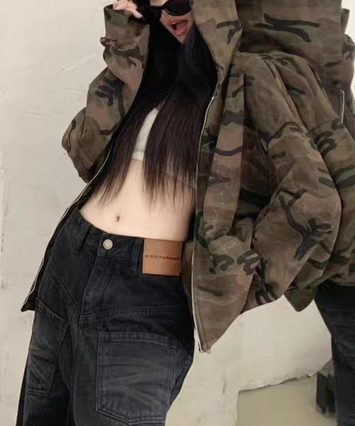 SEN TOKYO パーカー 迷彩ジップアップフードパーカー レディース