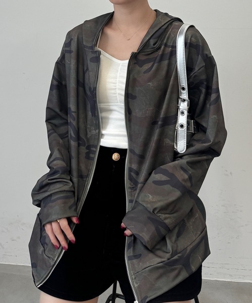 SEN TOKYO パーカー 迷彩ジップアップフードパーカー レディース