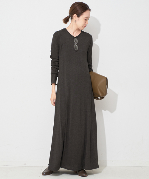ウール混ジャージーフレアワンピース　グレー　スローブイエナ SLOBE IENA ワンピース ウール混ジャージーフレアワンピース