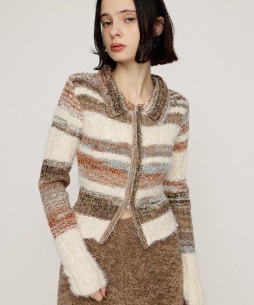 SLY（スライ） ニット セーター SHAGGY MIX FRONT ZIP TOPS シャギー