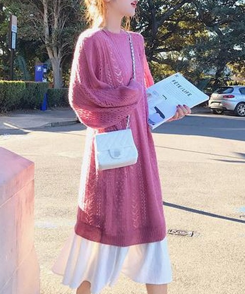 「Amulet」 ニットワンピース FREE ピンク レディース_画像3