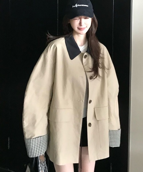 DIAVEL トレンチコート コート チェックカフデザインショートコート