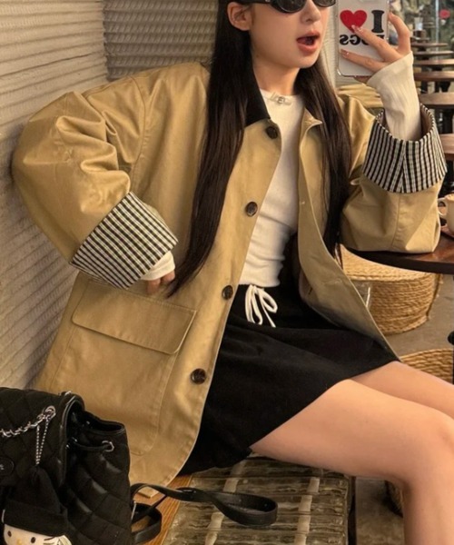 DIAVEL トレンチコート コート チェックカフデザインショートコート