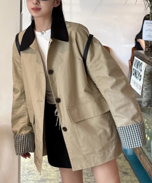 DIAVEL トレンチコート コート チェックカフデザインショートコート