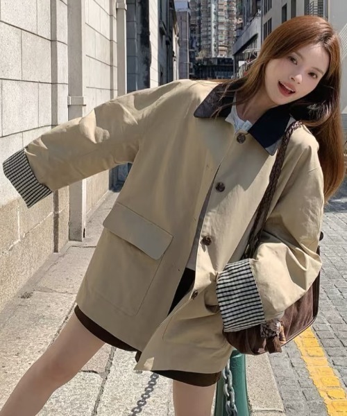 DIAVEL トレンチコート コート チェックカフデザインショートコート