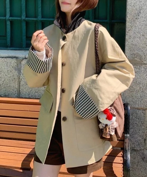 DIAVEL トレンチコート コート チェックカフデザインショートコート