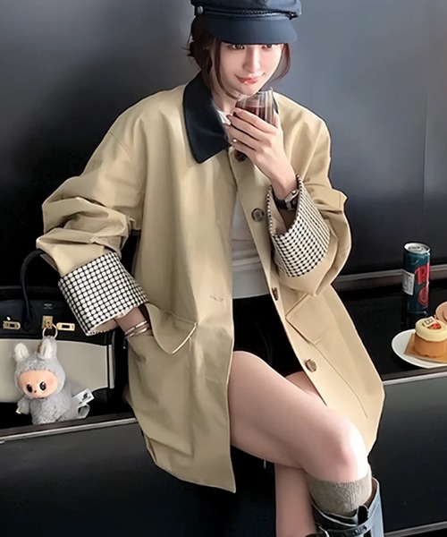 DIAVEL トレンチコート コート チェックカフデザインショートコート