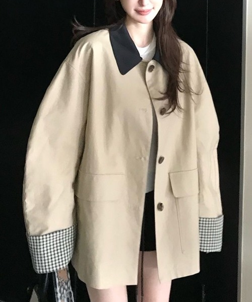 DIAVEL トレンチコート コート チェックカフデザインショートコート
