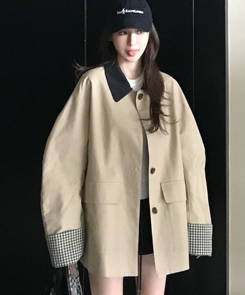 DIAVEL トレンチコート コート チェックカフデザインショートコート