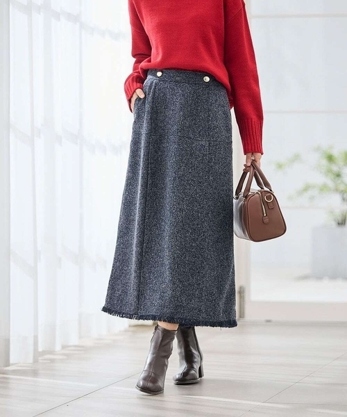 a.v.v（アー・ヴェ・ヴェ） スカート ツイード調裾フリンジAライン