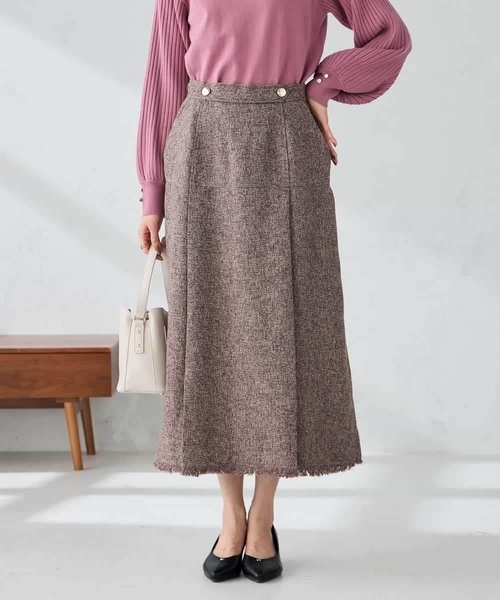 a.v.v（アー・ヴェ・ヴェ） スカート ツイード調裾フリンジAライン