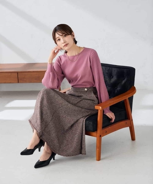 a.v.v（アー・ヴェ・ヴェ） スカート ツイード調裾フリンジAライン