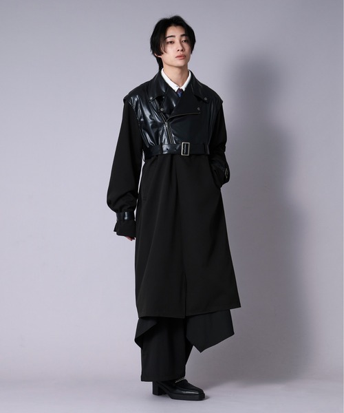 「Ellno Loset」 トレンチコート MEDIUM ブラック メンズ_画像2