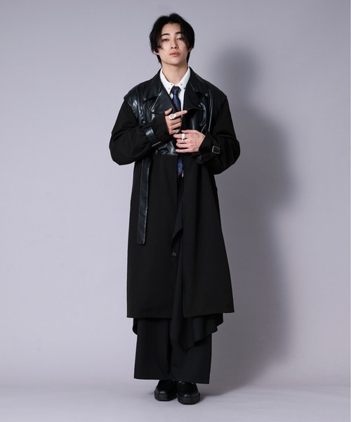 「Ellno Loset」 トレンチコート MEDIUM ブラック メンズ_画像5
