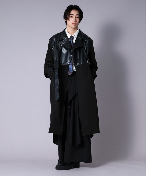 「Ellno Loset」 トレンチコート MEDIUM ブラック メンズ_画像6