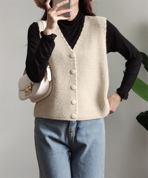 「MAISON DE THERESE」 ニットベスト FREE ブラック レディース_画像3