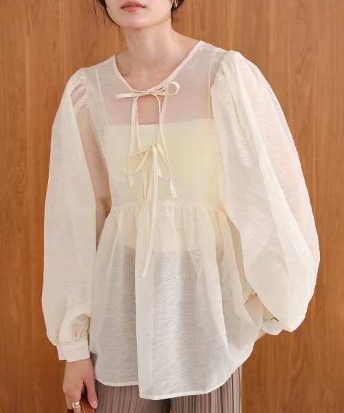 「Bab」 長袖ブラウス M ライトブルー レディース_画像4