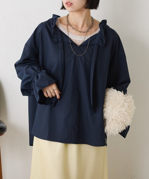美品 MUGUET ミュゲ リボンタイ付き 長袖 フリルブラウス シャツ フリーサイズ ネイビー レディース 古着 中古 USED 楽天市場】MUGUET（シャツ・ブラウス｜トップス）：レディース