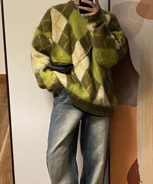 「B.R.U」 長袖ニット FREE グリーン メンズの画像3