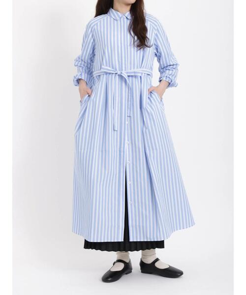 「sm2rhythm」 シャツワンピース フリ- ネイビー レディース_画像2