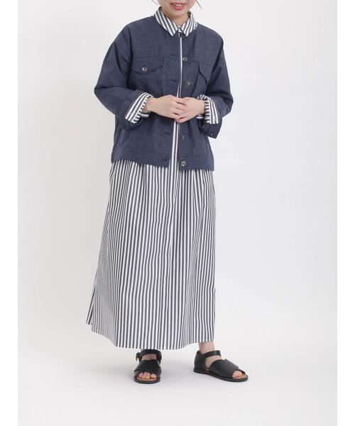 「sm2rhythm」 シャツワンピース フリ- ネイビー レディース_画像7