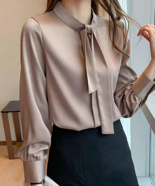 「COCOMOMO」 長袖ブラウス L ダークブラウン レディース_画像6