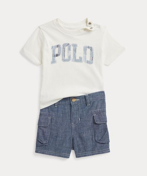 ベビー ロゴ コットン Tシャツ ＆ シャンブレー カーゴ ショートパンツ