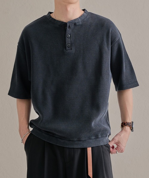 epnok ヘンリーネック tシャツ ワッフルヘンリーネック半袖Tee メンズ