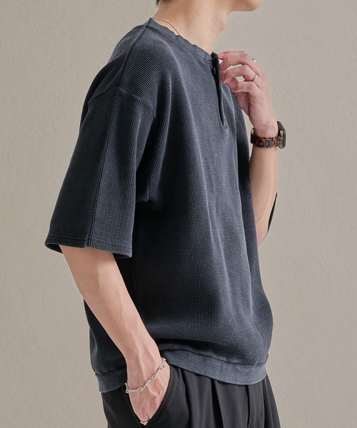 epnok ヘンリーネック tシャツ ワッフルヘンリーネック半袖Tee メンズ