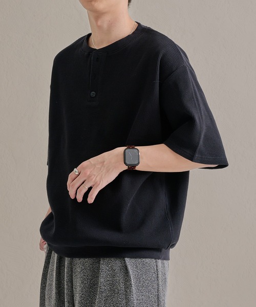 epnok ヘンリーネック tシャツ ワッフルヘンリーネック半袖Tee メンズ
