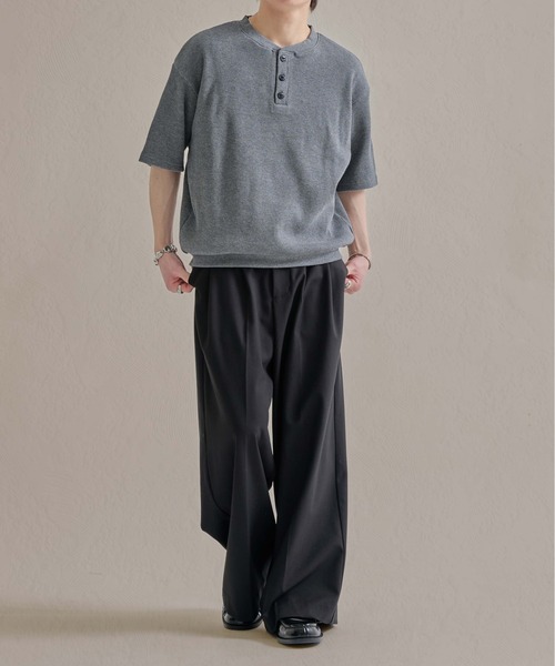 epnok ヘンリーネック tシャツ ワッフルヘンリーネック半袖Tee メンズ