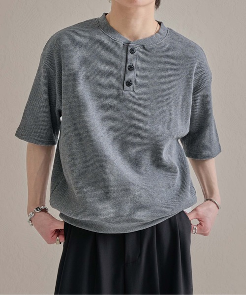 epnok ヘンリーネック tシャツ ワッフルヘンリーネック半袖Tee メンズ