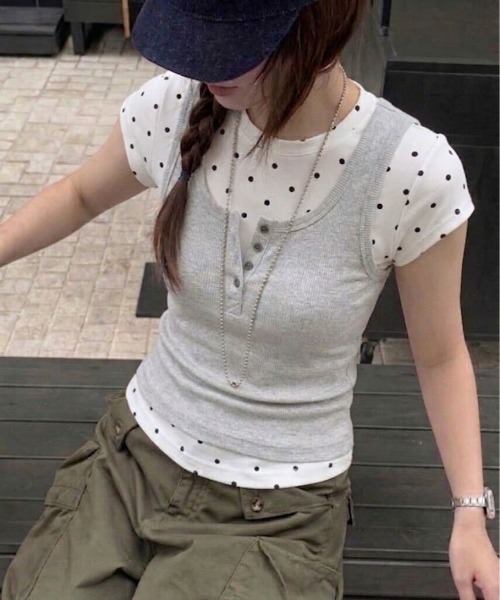完売デザイン ドット柄 半袖Tシャツスリムフィット XL tシャツ 半袖 「お気に入り数4200人突破！」ドット柄タイト半袖Tシャツ