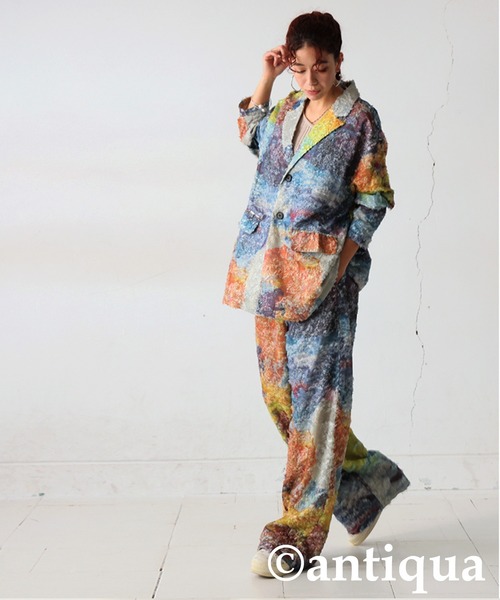 「antiqua」 イージーパンツ LARGE ブルー レディース_画像2