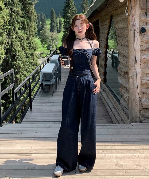 FAVORITO セットアップ デニムトップスワイドパンツセットアップ