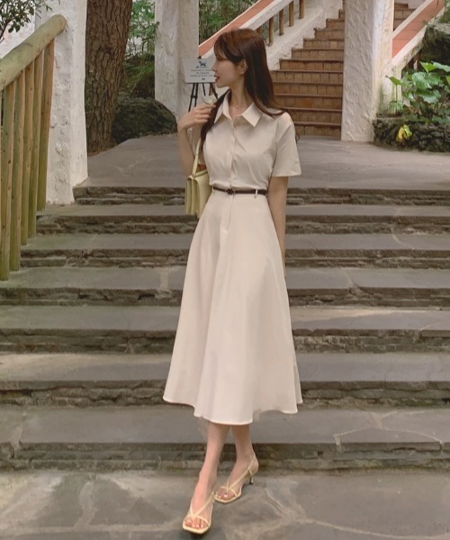FAVORITO シャツワンピース ベルト付き襟付きシャツワンピース