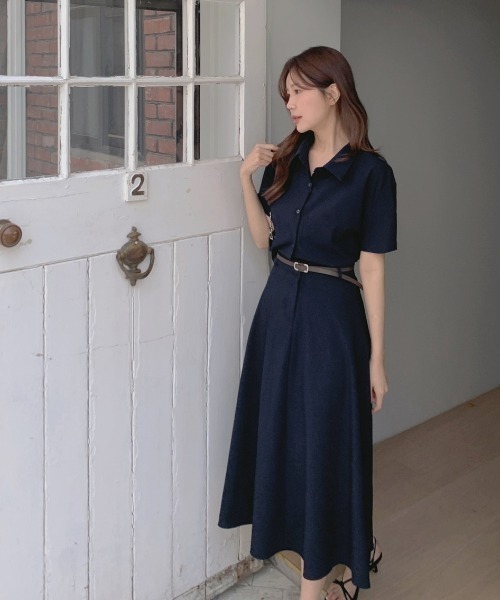 FAVORITO シャツワンピース ベルト付き襟付きシャツワンピース