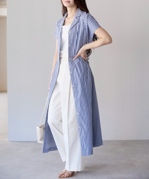 「PREFERIR」 シャツワンピース MEDIUM ネイビー レディース_画像3