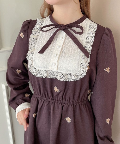 ワンピース プチローズ刺繍レースヨークワンピース/fint フィント | F i.n.t | 09