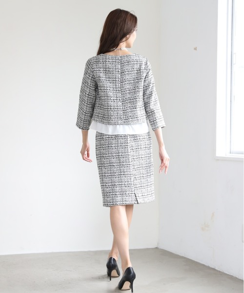 ♥︎ツイード生地スカートスーツ♥︎ DRESS LAB 「オフィスカジュアルスーツ」ツイードトップス