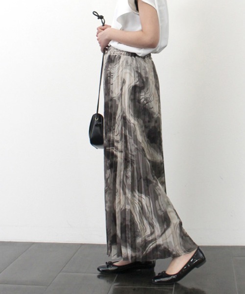 STYLEBLOCK スカート ジョーゼットマーブル柄プリーツスカート