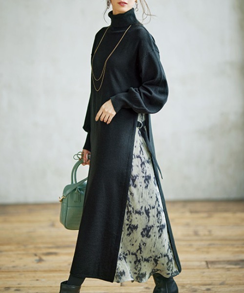 GeeRA（ジーラ） ワンピース サイドプリーツニットワンピース  