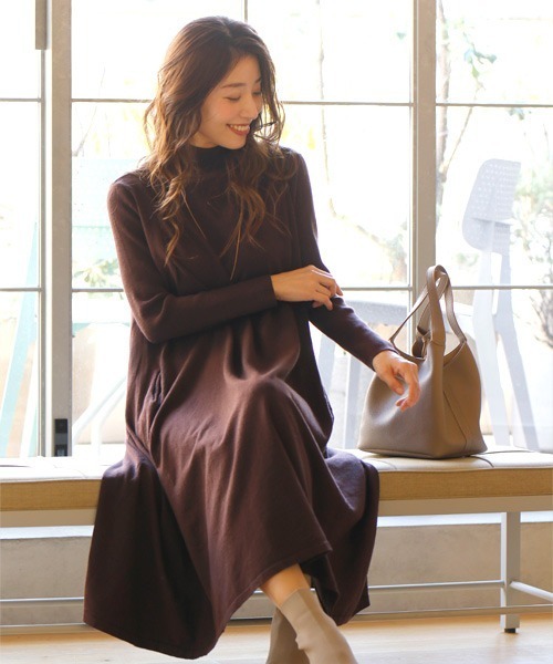 Ehre style ワンピース ゆったりで華奢見えロングニットワンピース  