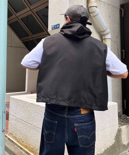 NO NEED ベスト ジレ ショート丈フード付きミリタリーベスト